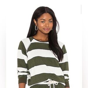 The Great. Shrunken Sweatshirt in Olive Boating Stripe sz S